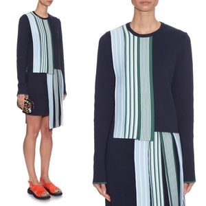 MSGM Women's Blue Stripe-panel Cotton Sweater